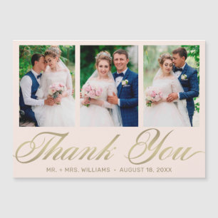 Hochzeit Danke 3 Foto Collage Blush Gold Magnetkarte