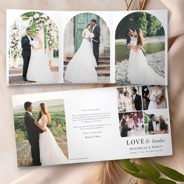 Hochzeit Danke, Arch Shaped Foto Dreifach Gefaltete Karte (Wedding photo thank you tri-fold card with arched pictures by Darling & May)