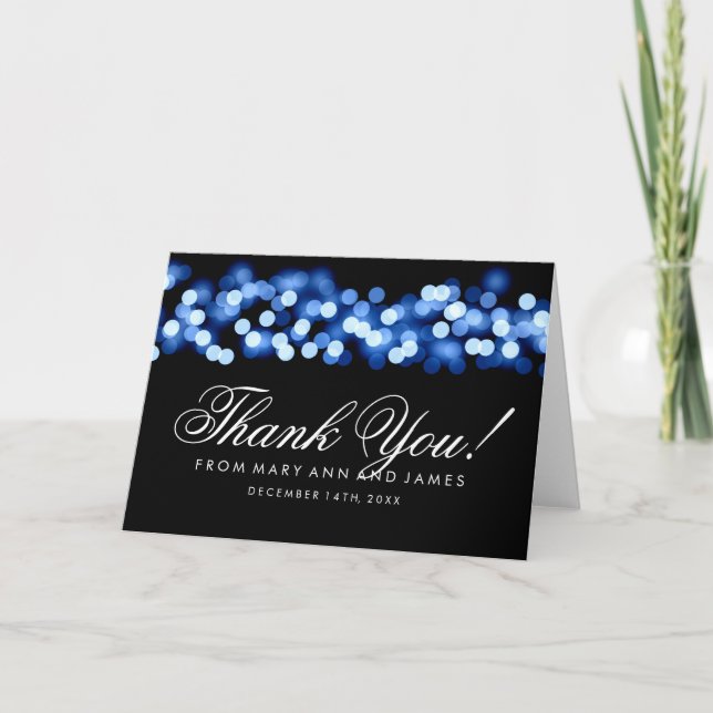 Hochzeit "Danke" Blue Hollywood Glam Dankeskarte (Vorderseite)