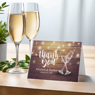 Hochzeit Danke Champagne Glasses Wood Lights