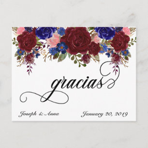 Hochzeit Danke, dass Sie Spanisch Gracias Navy Bur Postkarte