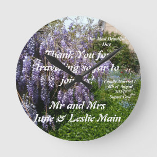 Hochzeit Danke, dass Sie Wisteria Round Clock gesc Runde Wanduhr