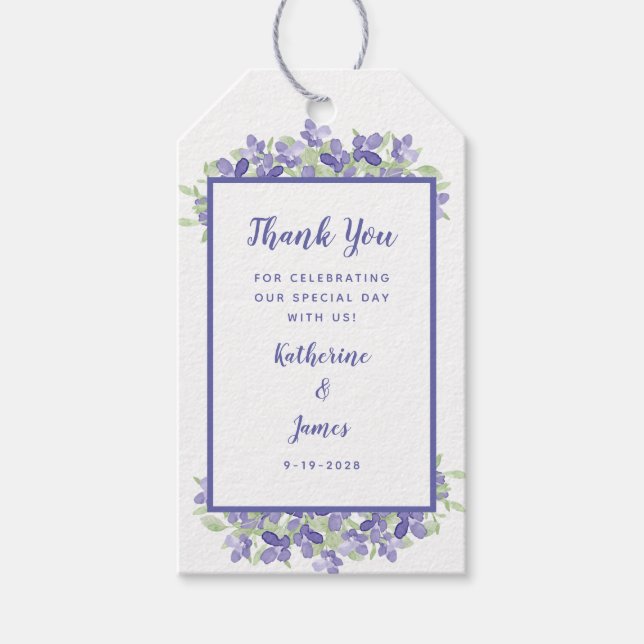 Hochzeit Danke Elegant Periwinkle Floral Gefallen Geschenkanhänger (Vorderseite)