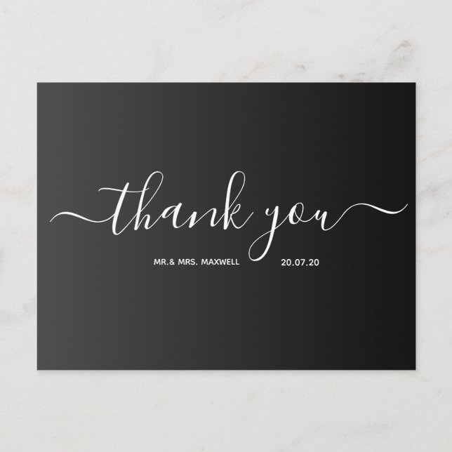 Hochzeit Danke | Elegante Script Postcard Postkarte (Vorderseite)