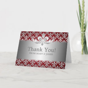 Hochzeit „Danke“ Fleur‑De‑Lis Rot Dankeskarte