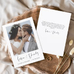 Hochzeit Danke Foto Einfach Minimalistisch<br><div class="desc">Hochzeit Dankeschön Karten,  die ein Foto auf der Vorder- und Rückseite haben. Die Dankeschön-Karten enthalten eine moderne,  handgeschriebene,  kursive Schriftzeichen-Typografie,  die elegant,  einfach und modern nach Ihrer Hochzeitsfeier zu benutzen sind.</div>