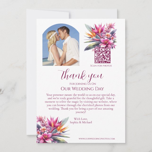 Hochzeit - Danke für Ihr tropisches Bliss-Foto Einladung (Vorderseite)