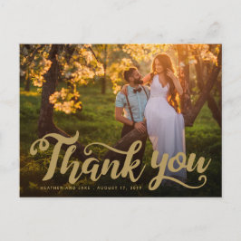 Hochzeit Danke | Gold Script Type auf Foto Postkarte