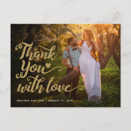 Hochzeit Danke | Gold Script Type auf Foto Postkarte