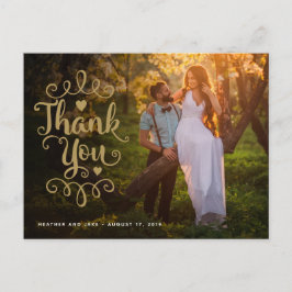Hochzeit Danke | Gold Script Type auf Foto Postkarte