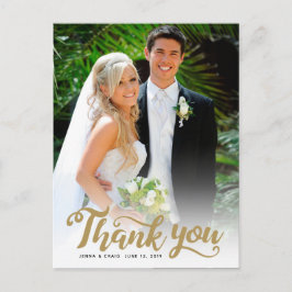 Hochzeit Danke | Goldene Schrift über Foto Postkarte