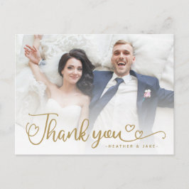 Hochzeit Danke | Goldene Schrift über Foto Postkarte