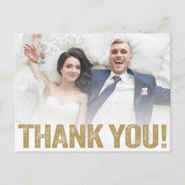 Hochzeit Danke | Goldener Typ auf Foto Postkarte (Vorderseite)
