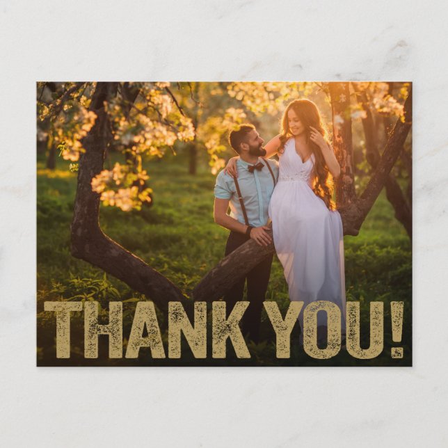 Hochzeit Danke | Goldener Typ auf Foto Postkarte (Vorderseite)