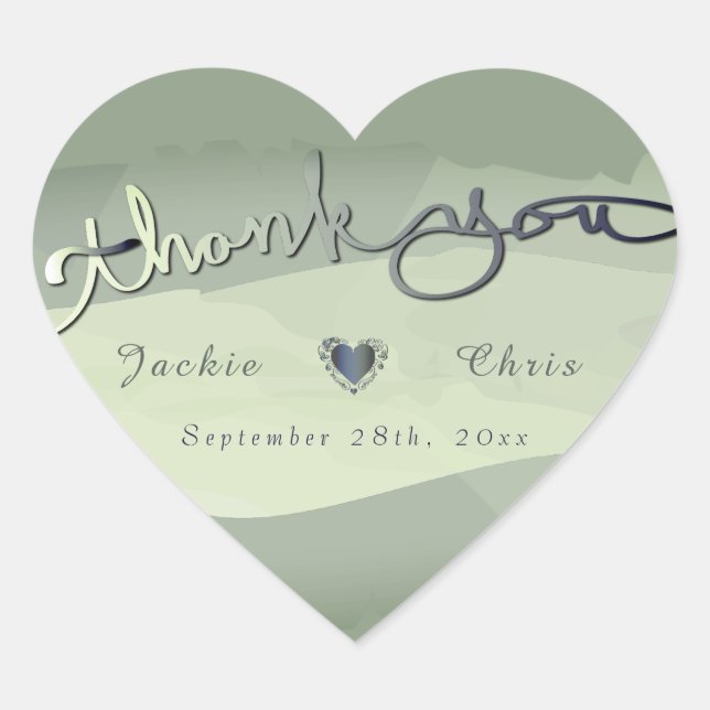 Hochzeit "Danke" Gray Wash Herz-Aufkleber (Vorderseite)
