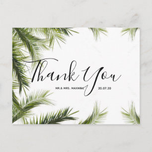 Hochzeit Danke   Green Tropical Script Postcard Postkarte