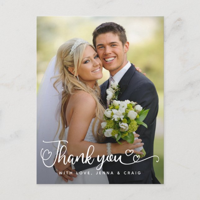 Hochzeit Danke | Handgeschriebenes Skript über Fot Postkarte (Vorderseite)