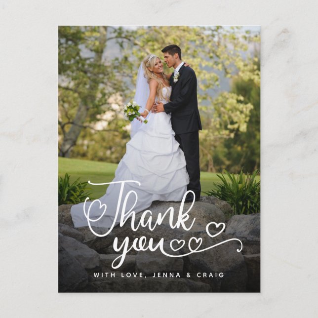 Hochzeit Danke | Handgeschriebenes Skript über Fot Postkarte (Vorderseite)