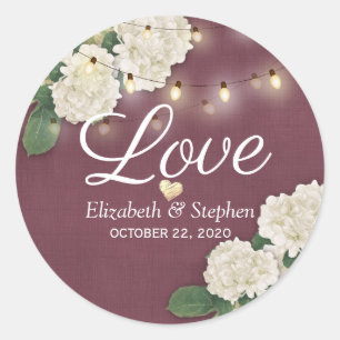 Hochzeit danke Hydrangea String Lights Burgundy Runder Aufkleber