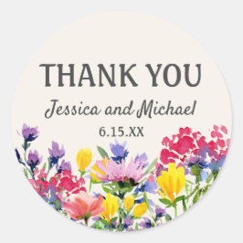 Hochzeit danke Ihnen Aquarell Wildblumen Blumenkoh Runder Aufkleber