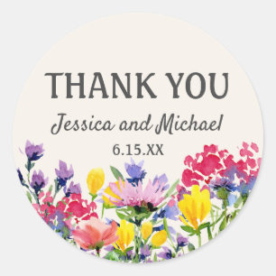 Hochzeit danke Ihnen Aquarell Wildblumen Blumenkoh Runder Aufkleber