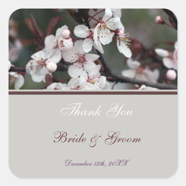 Hochzeit danke Ihnen Aufkleber, Karte, etc. Quadratischer Aufkleber (Vorderseite)