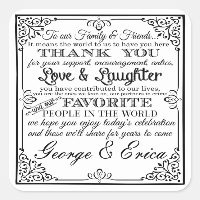 Hochzeit danke Ihnen Aufkleber mr& mrs favorisiere (Vorderseite)