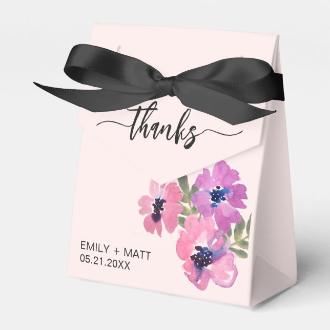 Hochzeit danke Ihnen Chic Pink Floral Gefallen Box Geschenkschachtel (Vorderseite)