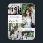 Hochzeit danke Ihnen Fotocollage Magnet<br><div class="desc">Vielen Dank für Ihre Hochzeitsmagnete in einem vier Foto Collage Design - Fügen Sie Ihre individuelle Nachricht,  Nachname und Lieblings-4 Hochzeitstage-Fotos und E-Mail an Familie und Freunde. Ein schöner Sake,  den sie Liebe werden!</div>