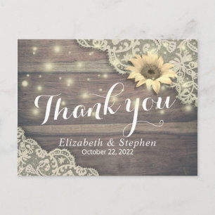 Hochzeit danke Ihnen Lace Sunflower Rustic Wood Li Postkarte