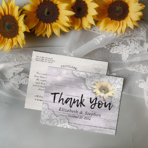Hochzeit danke Ihnen Lace Sunflower Rustic Wood Li Postkarte