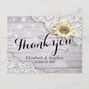 Hochzeit danke Ihnen Lace Sunflower Rustic Wood Li Postkarte