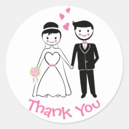 Hochzeit danke Ihnen Pink Black Bride Groom Cartoo Runder Aufkleber
