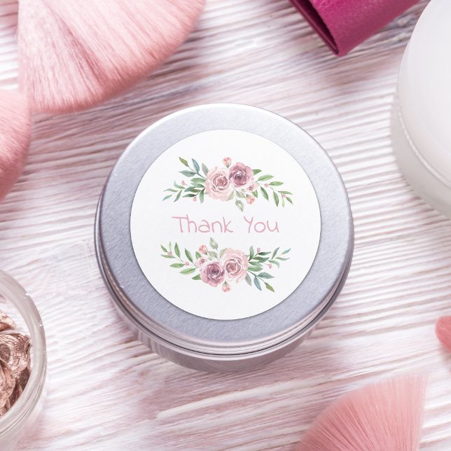 Hochzeit danke Ihnen rosa Blumenkranz Wasserfarbe Runder Aufkleber (Von Creator hochgeladen)