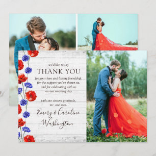 Hochzeit danke Ihnen rustikal Red Poppy 4-Foto-Kar Einladung