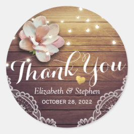 Hochzeit danke Ihnen rustikale Holz-Blumenzellenle Runder Aufkleber