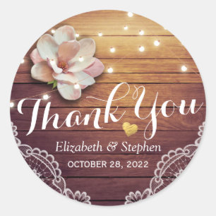 Hochzeit danke Ihnen rustikale Holz-Blumenzellenle Runder Aufkleber
