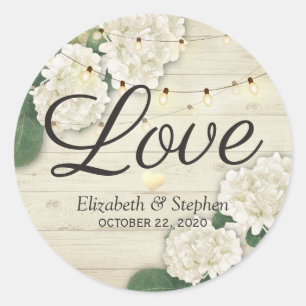 Hochzeit danke Ihnen rustikale Holz-Blumenzellenle Runder Aufkleber