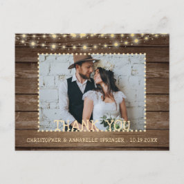 Hochzeit danke Ihnen rustikale Holz String Lights Postkarte