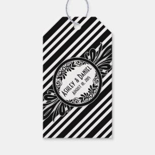 Hochzeit danke Ihnen Schwarz-weiß Stripe Floral Geschenkanhänger