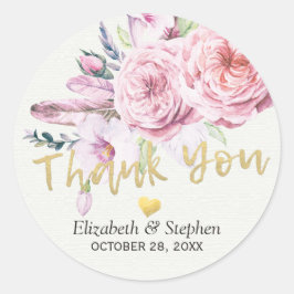 Hochzeit danke Ihnen Watercolor Boho Blumenather Runder Aufkleber