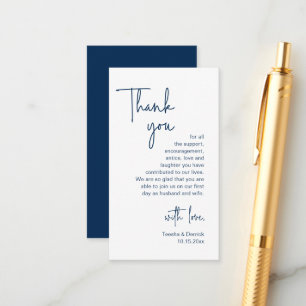 Hochzeit Danke, Moderne Navy Blue Script Begleitkarte