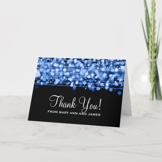 Hochzeit "Danke" Party Glitzern Blue Dankeskarte (Vorderseite)