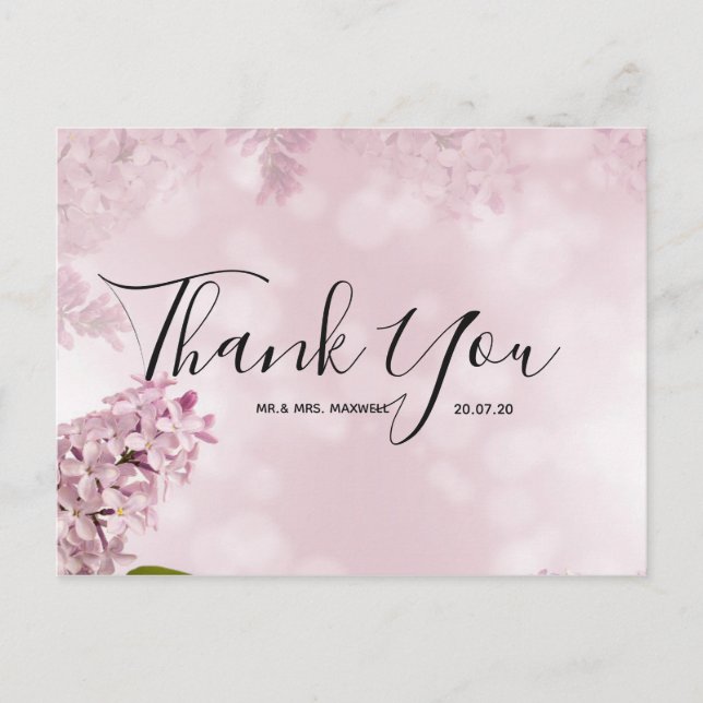 Hochzeit Danke | Pink Floral Script Postcard Postkarte (Vorderseite)
