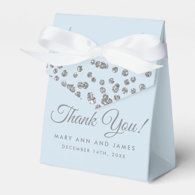 Hochzeit Danke Silver Glitzer Confetti Ice Blue Geschenkschachtel (Vorderseite)