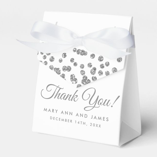 Hochzeit Danke Silver Glitzer Confetti White Geschenkschachtel (Vorderseite)