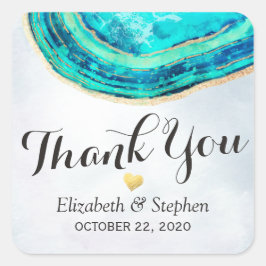 Hochzeit Danke, Watercolor Aquamarin Gold Agate Ge Quadratischer Aufkleber