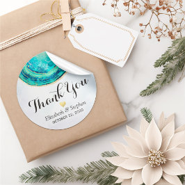 Hochzeit Danke, Watercolor Aquamarin Gold Agate Ge Runder Aufkleber