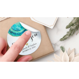 Hochzeit Danke, Watercolor Aquamarin Gold Agate Ge Runder Aufkleber