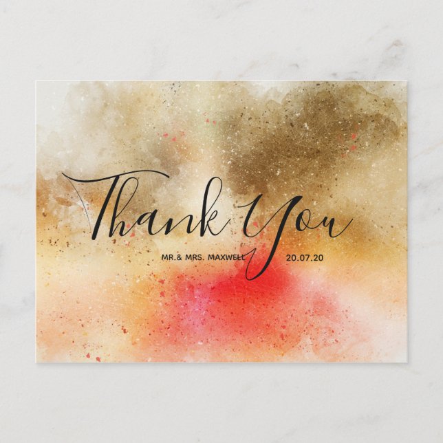 Hochzeit Danke | Watercolor Script Postcard Postkarte (Vorderseite)